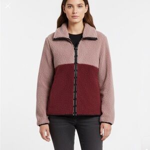 Lucky Brand Pink and Burgundy Fuzzy Zipper Jacket